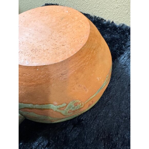 Handcrafted Rustic Terracotta & Olive Green Ceramic Bowl With Handles Glazed - Picture 8 of 9